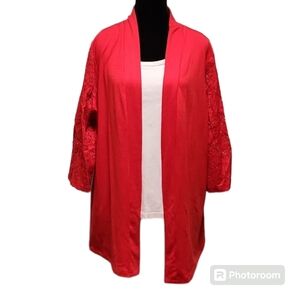 D & Co - open-front Floral Lace Cutout cardigan XL Red-orange